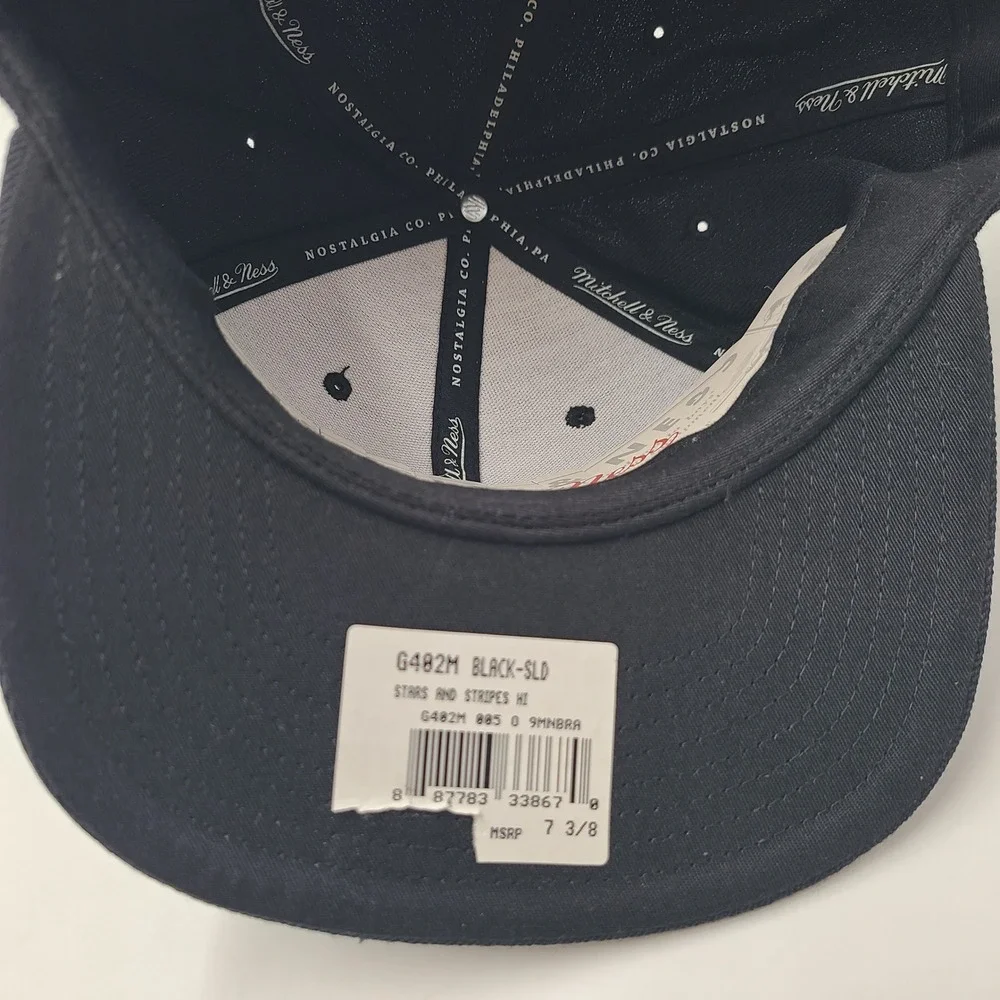 Mitchell & Ness Hat Fitted 7 3/8 Black Gray All‎ Over Print Stars Liberty Bell